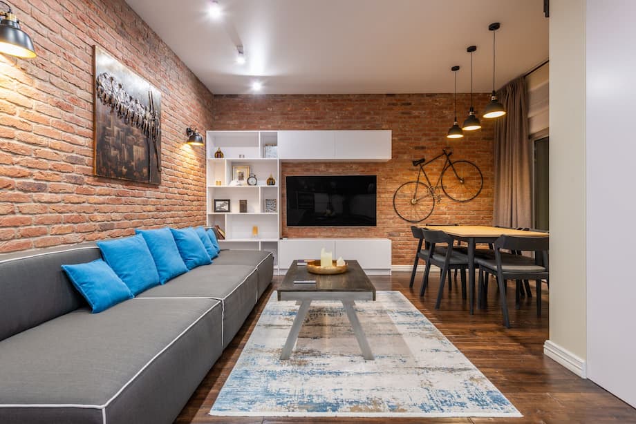 Contemporary interior stained brick wall design